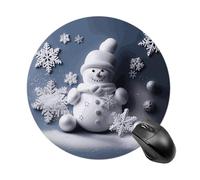 Tappetino per mouse rotondo, divertente, piccolo, con base in gomma antiscivolo e bordo cucito, pupazzo di neve, stelle e fiocchi di neve, tappetino per mouse da gioco, per casa, ufficio, dormitorio