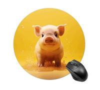 Tappetino per mouse rotondo divertente piccolo tappetino per mouse con base in gomma antiscivolo e bordo cucito Piggy is Jumping Gaming tappetino per mouse per casa, ufficio, dormitorio, scrivania