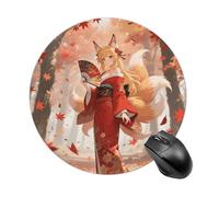 Tappetino per Mouse Rotondo Fox Under The Maple Tree Tappetino per Il Mouse Antiscivolo Base Antiscivolo in Gomma Impermeabile Sottomano, per Computer, Laptop, Scrivania, 20cm