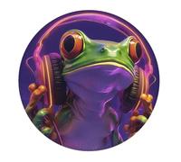Tappetino per Mouse Rotondo Green Tree Frog Music Neon Purple Tappetino per Il Mouse Antiscivolo Base Antiscivolo in Gomma Facile da Pulire Sottomano, per Laptop, Ufficio, Casa, 20cm