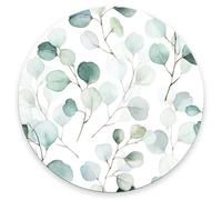 Tappetino per Mouse Rotondo Green White Eucalyptus Leaves Tappetini Mouse Antipolvere Base Antiscivolo in Gomma Sottomano, per Computer, Ufficio, Gaming, 20cm