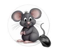 Tappetino per Mouse Rotondo Grey Rat Tappetino Mouse Base Antiscivolo in Gomma Facile da Pulire Sottomano, per Casa, Laptop, Scrivania, 20cm