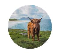 Tappetino per mouse rotondo Highland Cow By The Sea da 8 e 8 pollici con bordo cucito