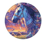 Tappetino per Mouse Rotondo Horse with Feathers Wing Moon Native American Style Tappetino Mouse Pad Impermeabile Antipolvere Mousepad, per Laptop, Computer, Gaming, 20cm
