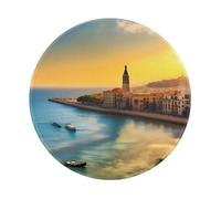 Tappetino per mouse rotondo in gomma antiscivolo con tramonto a Barcellona, durevole e confortevole, per ufficio, gioco e apprendimento, 20,3 cm