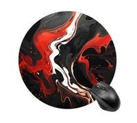 Tappetino per mouse rotondo in marmo nero e rosso, tappetino per mouse da gioco, ad alta densità, portatile, comodo, per scrivania, casa, ufficio, 19 x 20 cm
