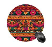 Tappetino per mouse rotondo in stile bohémien con arte popolare messicana, 19 cm, portatile, antiscivolo, base in gomma per ufficio, impermeabile, resistente, superficie liscia, tappetino per mouse