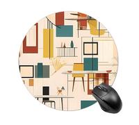 Tappetino per mouse rotondo moderno di metà secolo, tappetino per mouse da gaming, ad alta densità, portatile, comodo, per scrivania, casa, ufficio, 19 x 20 cm