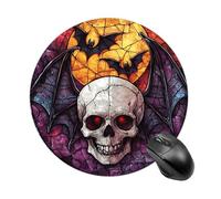 Tappetino per mouse rotondo per computer con pipistrello e teschio gotico horror, tappetino per mouse rotondo per computer, impermeabile, con base in gomma antiscivolo, tappetino per mouse per laptop
