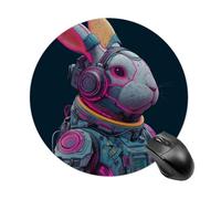 Tappetino per mouse rotondo per computer, impermeabile, con base in gomma antiscivolo, 20 cm, motivo: coniglio spaziale