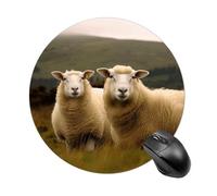 Tappetino per mouse rotondo piccolo antiscivolo con base in gomma impermeabile, con due pecore bianche stampate per laptop, computer, ufficio, casa, gioco, design carino