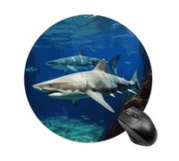 Tappetino per mouse rotondo piccolo antiscivolo con base in gomma impermeabile, con due squali bianchi stampati per computer portatile, ufficio, casa, gioco, design carino