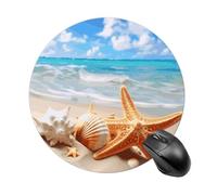 Tappetino per mouse rotondo piccolo antiscivolo con base in gomma impermeabile, con stelle marine, conchiglie, oceano, spiaggia, stampato, per computer portatile, ufficio, casa, gioco, design carino