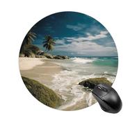 Tappetino per mouse rotondo piccolo antiscivolo con base in gomma impermeabile, stampa con spiaggia oceano, per computer portatile, ufficio, casa, gioco, design carino