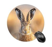 Tappetino per mouse rotondo piccolo antiscivolo con base in gomma impermeabile, stampa di una lepre marrone, per computer portatile, ufficio, casa, gioco, design carino