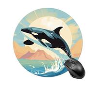 Tappetino per mouse rotondo portatile con orca nel mare, grazioso tappetino per mouse per computer, decorativo, antiscivolo, per casa, ufficio, lavoro, 19 x 20 cm