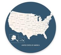 Tappetino per Mouse Rotondo USA Map with Name of Countries Tappetino Mouse Pad Portatile Impermeabile Sottomano, per Ufficio, Computer, Laptop, 20cm