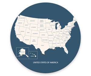 Tappetino per Mouse Rotondo USA Map with Name of Countries Tappetino Mouse Pad Portatile Impermeabile Sottomano, per Ufficio, Computer, Laptop, 20cm