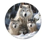 Tappetino per Mouse Rotondo Wolf Family Snow Landscape White Tappetini Mouse Facile da Pulire Base Antiscivolo in Gomma Sottomano, per Ufficio, Casa, Computer, 20cm