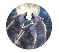 Tappetino per Mouse Rotondo Wolves Howling Moon Wolf Art Style Tappetino Mouse Gaming Base Antiscivolo in Gomma Confortevole Sottomano, per Casa, Ufficio, Gaming, 20cm