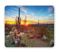 Tappetino per Mouse Saguaro Sun Is Setting Between Saguaros Wildflowers in The Sonoran Desert Scene Picture Tappetino per Il Mouse Antiscivolo Antipolvere Sottomano, per Casa, Ufficio, 25x30cm