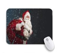 Tappetino per Mouse Santa Claus Holding Presents And Ringing Bell On Dark Mousepad Forma Rettangolare Antipolvere Base Antiscivolo in Gomma Tappetino Mouse, per Ufficio, Gioco, 25 x 30cm