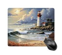 Tappetino per mouse Sea Lighthouse Sandbeach con bordo cucito, tappetino per mouse di alta qualità in panno lavabile, tappetino per mouse in gomma antiscivolo, design perfetto per giochi, laptop