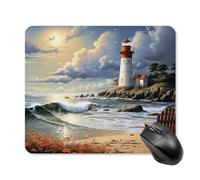Tappetino per mouse Sea Lighthouse Sandbeach con bordo cucito, tappetino per mouse di alta qualità in panno lavabile, tappetino per mouse in gomma antiscivolo, design perfetto per giochi, laptop