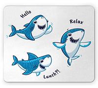Tappetino per Mouse Shark Cartoon Fish Characters with Hello Relax Lunch Letterings Tappetino Mouse Base Antiscivolo in Gomma Confortevole Sottomano, per Gaming Mouse, Computer, Laptop, 25x30cm