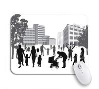 Tappetino per Mouse Silhouette Families Walking in The Town Lifestyle Urban People Mousepad Forma Rettangolare Portatile Impermeabile Tappetino Mouse Pad, per Scrivania, Gaming Mouse, 25 x 30cm