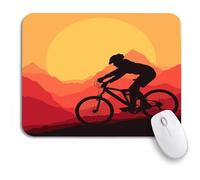 Tappetino Per Mouse Silhouette Mountain Bike In Wild Nature Landscape Bicycle Tappetino Mouse Facile Da Pulire Antipolvere Tappetino Per Il Mouse Antiscivolo, Per Scrivania, Laptop, 25 x 30cm