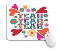 Tappetino per Mouse Sixties MOD Pop Psychedelic Colorful Yeah Text Purple Mousepad Forma Rettangolare Confortevole Tappetino Mouse Piccolo, per Computer, Laptop, 25 x 30cm