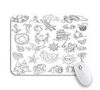 Tappetino per Mouse Sketch Freehand Drawing Summer Vacation On Sheet of Exercise Tappetino per Il Mouse Antiscivolo Impermeabile Antipolvere Tappetini Mouse, per Computer, Laptop, 25 x 30cm