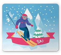 Tappetino per Mouse Ski Pattern of A Girl in Winter Ski Outfit with Snowy Mountains On The Back Tappetino Mouse Gaming Lavabile Impermeabile Sottomano, per Casa, Laptop, Ufficio, 25x30cm