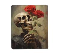 Tappetino per mouse Skull Bloody Rose nero resistente morbido impermeabile antiscivolo in gomma pelle con bordo cucito tappetini per mouse da gioco per scrivania ufficio laptop 7,9 x 9,5 pollici