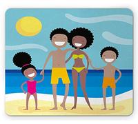 Tappetino per Mouse Smiling Family in Cartoon Style On Beach in Vacation Tappetino Mouse Gaming Confortevole Mousepad Forma Rettangolare, per Scrivania, Gaming Mouse, Casa, 25x30cm