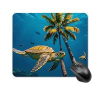 Tappetino per mouse subacqueo con palme e tartarughe marine con bordo cucito, panno lavabile, tappetino per mouse in gomma antiscivolo, design perfetto per giochi, laptop, lavoro in ufficio
