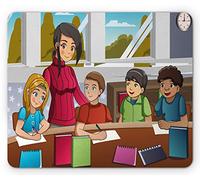 Tappetino per Mouse Teacher Cartoon of Happy with Their Female Educator At Image Tappetino Mouse Gaming Portatile Mousepad Forma Rettangolare, per Laptop, Ufficio, Computer, 25x30cm