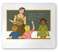 Tappetino per Mouse Teacher Themed Cartoon with Educator And Happy Student in Mathematics Tappetino Mouse Gaming Personalizzato Sottomano, per Gaming Mouse, Scrivania, Laptop, 25x30cm