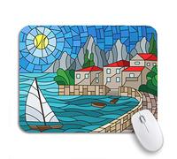 Tappetino per Mouse The in Stained Glass Painting Sailboat of bay City Tappetino Mouse Gaming Antipolvere Base Antiscivolo in Gomma Tappetino Mouse Piccolo, per Computer, Scrivania, 25 x 30cm