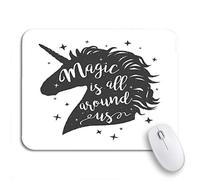 Tappetino Per Mouse Uni-Corn Head Silhouette Text Inspirational Magic Is All Around Mousepad Forma Rettangolare Confortevole Tappetino Mouse Gaming, Per Computer, Gioco, 25 x 30cm