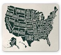 Tappetino per Mouse USA Black And White Style United States of America Map with Written State Names Tappetino Mouse Pad Lavabile Mousepad Forma Rettangolare, per Casa, Ufficio, 25x30cm