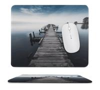 Tappetino per mouse, vecchio molo in legno sopra acque calme, stampa con bordo a forma di blocco, simpatico e divertente per laptop da gioco, accessori per la casa e l'ufficio, scrivania