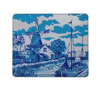 Tappetino per Mouse Vintage Blue Nederland Dutch Windmill Delft Tappetino Scrivania con Base in Gomma Antiscivolo Tappetino per Mouse da Gioco Waterproof Protezione Scrivania da Ufficio