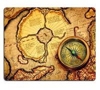 Tappetino per Mouse, Vintage Compass Lies On An Ancient Map of The North Pole Tappeto Mouse Antisfilacciamento Tampone per Mouse Pratica Tappetini per Il Mouse per Gamers Gaming 25X30Cm