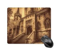 Tappetino per mouse vintage con castello medievale con bordo cucito, tappetino per mouse in tessuto lavabile, antiscivolo, design perfetto per giochi, laptop, lavoro in ufficio