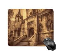 Tappetino per mouse vintage con castello medievale con bordo cucito, tappetino per mouse in tessuto lavabile, antiscivolo, design perfetto per giochi, laptop, lavoro in ufficio