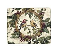 Tappetino per mouse vintage con coppia di uccellini, elegante design floreale, bordo cucito, tappetino per mouse antiscivolo per casa e ufficio, scelta perfetta per gli amanti della natura, quadrato