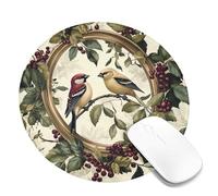 Tappetino per mouse vintage con coppia di uccellini, elegante design floreale, bordo cucito, tappetino per mouse antiscivolo per casa e ufficio, scelta perfetta per gli amanti della natura, rotondo