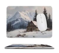Tappetino per mouse vintage con vecchia capanna di tronchi nella montagna innevata, tappetino per mouse per computer da ufficio, per scrivania e laptop, con base in gomma antiscivolo, tappetino per